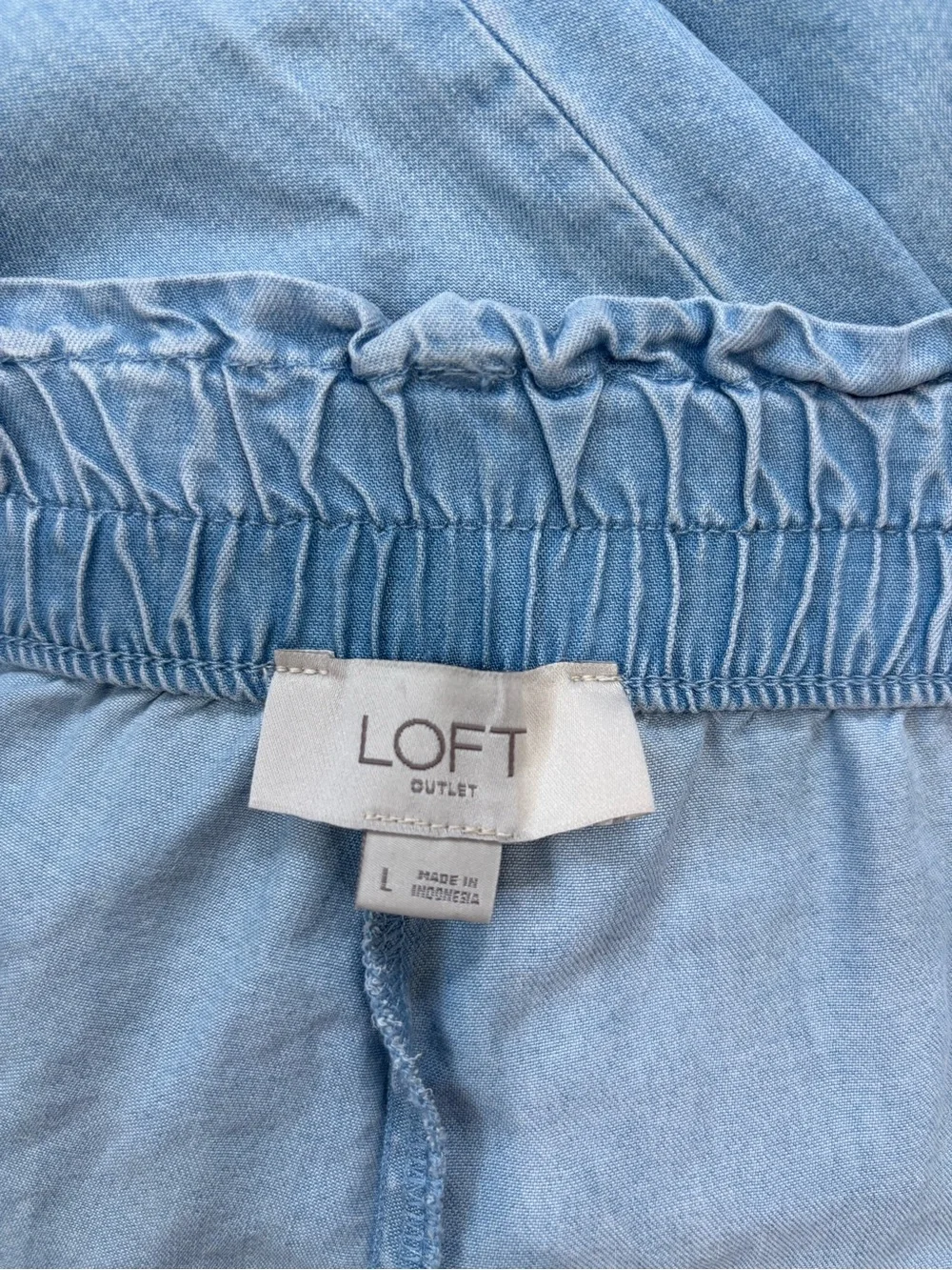 LOFT palazzo chambray tencel high rise wide Leg crop lagenlook pull on pants L